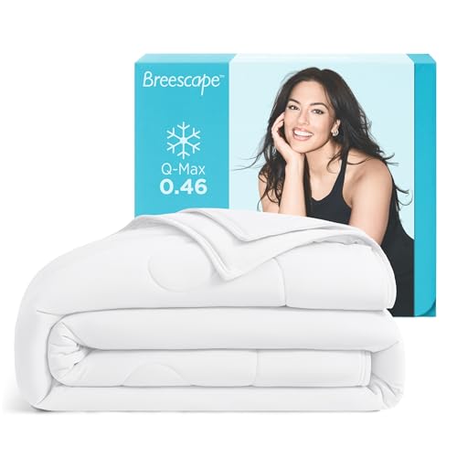 Breescape Cooling Comforter Queen Size - BlendTek™ Q-Max>0.46 Tech, Breathable Blanket for Hot Sleepers & Night Sweats Relief, Premium Lightweight Summer Bedding, 96x96 Inches, Snow White