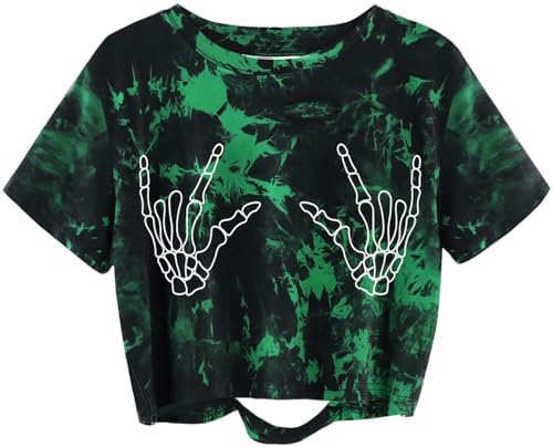Image of Avanova Women Skull Finger Graphic Distressed Tee Shirt Ripped Short Sleeve Crop Tops