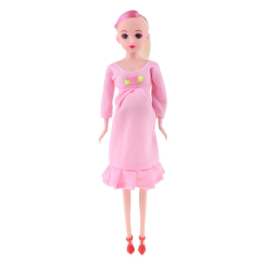 Calandis™ Real Pregnant Doll Mom Doll Have A Baby in Her Tummy Kids Early Educational Toy Pink Dress Golden Long Hair-image-23