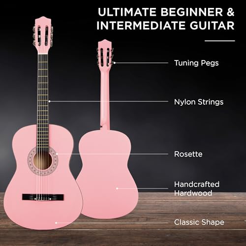 Image of Best Choice Products Beginners Acoustic Guitar with Case, Strap, Tuner and Pick, Pink