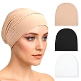 3 PCS Under Caps for Hijab Non Slip Hijab Undercap Non Slip Women Solid Color Undercap Under Scarf Hijabs Cap Beige, Black, White