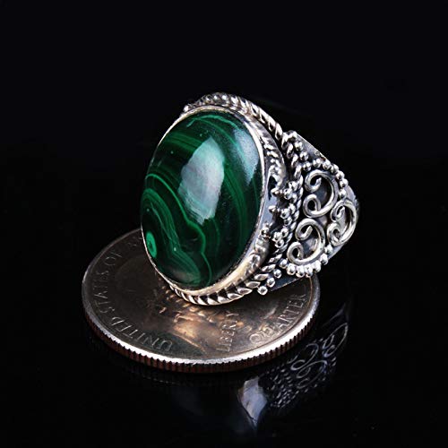Bague en argent 925 avec malachite véritable de qualité fine taille 18