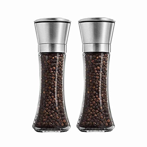 Voarge - Macinaspezie manuale in acciaio inox 304, 2 pezzi, macinino regolabile, bottiglia creativa per spezie