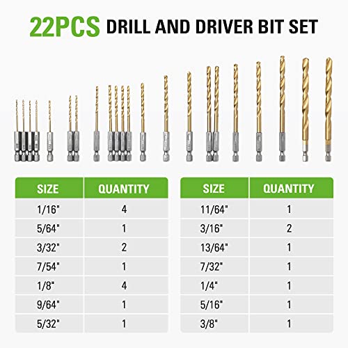 Image of Greenworks 22 PC Titanium Twist Drill Bit Set, 135 Tip High Speed Steel, Ideal Drilling in Wood /Cast Iron /Aluminum Alloy /Plastic /Fiberglass