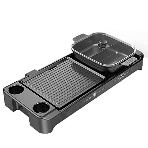 BBQ Hotpot Elektrogrill Grill Innen 2-in-1 Hot Pot Chafing Dish Multifunktionaler Antihaft-Elektroherd mit 5 Temperatureinstellungen