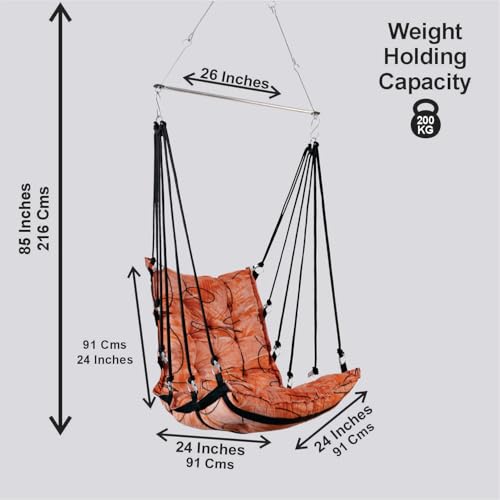 Image of JULJULIA Swing for Balcony Comfortable Cotton Swing Relaxing Jhula for Adults for Home Indoor Outdoor Hanging Seat for Apartment Patio Terrace Garden- 200 kg Weight Capacity - Velvet Design Orange