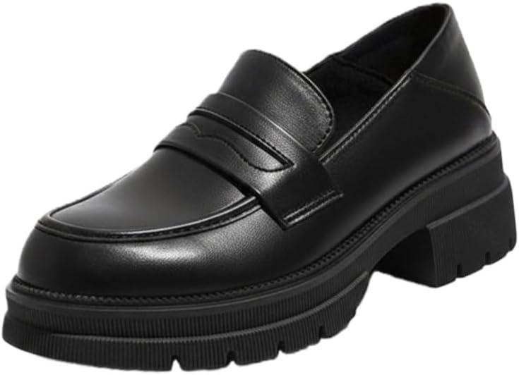 Women's Solid-Color Platform Leather Shoes - Simple and Fashionable, Suitable for Work and School Settings.