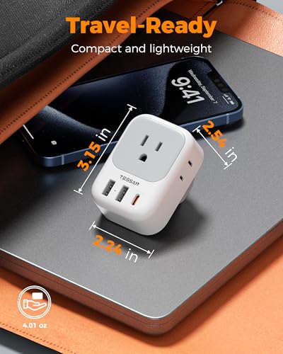 Image of TESSAN US to UK Plug Adapter PD 20W, Type G Travel Converter with 3 USB Charger(1 USB C Port), 4 Outlets Power Adaptor for USA to Qatar Ireland Hong Kong England Scotland Kenya Dubai London British | 3 USB Charger (1 USB C Port), 4 Outlets, Travel Converter