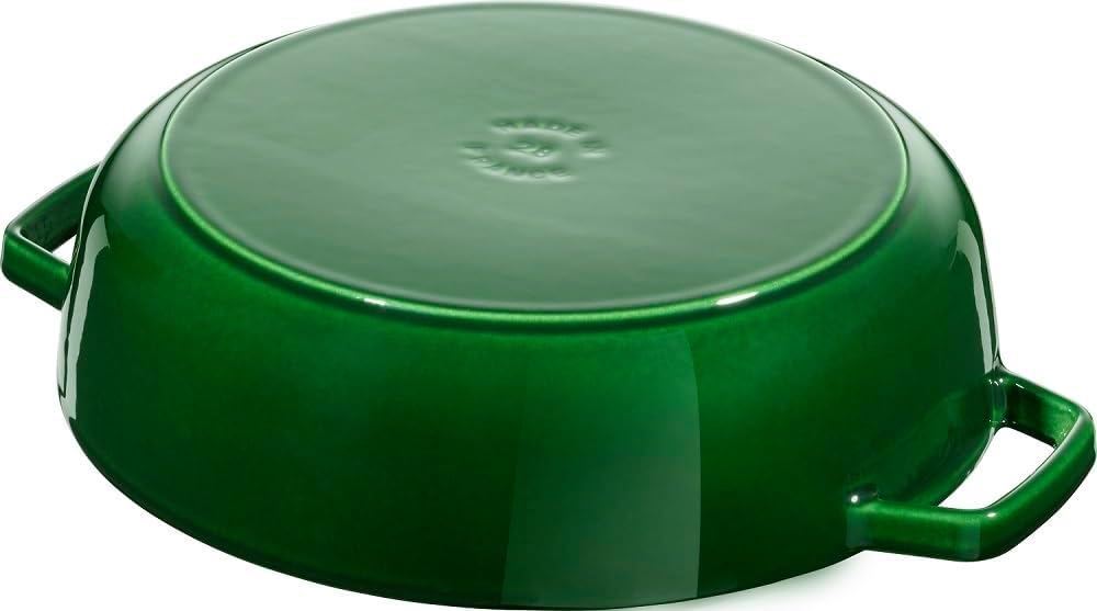 Staub 40511-479 Braiser Saute Pan, Basil Green, 9.4 inches (24 cm), Double-Handed, Cast Iron, Enameled Pot, Shallow Type, Sukiyaki, Induction Compatible