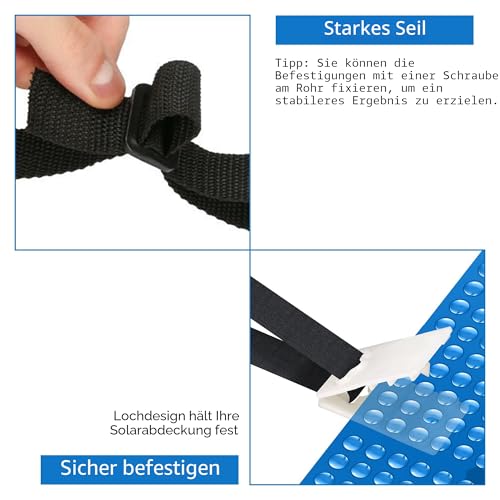 Haltebänder,8-er Set Befestigungsbänder und Klammern, Befestigungsbänder & Klammern Zubehörteile für fahrbares Aufrollsystem, für Pool-Planen/Abdeckungen