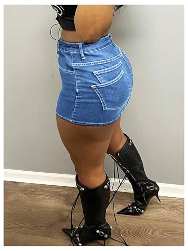Floerns Women's Stretch High Waisted Short Mini Denim Skirt Jeans Skirts2