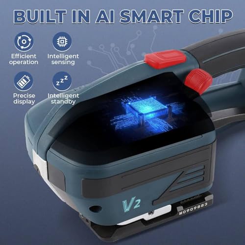 Elektrische Umreifungsmaschine, tragbare Umreifungsmaschine mit 4000mAh Akku und LCD-Display für 1/5.1 cm-5/20.3 cm PET/PP-Gurt, ideal für Kasten- und Palettenumreifung
