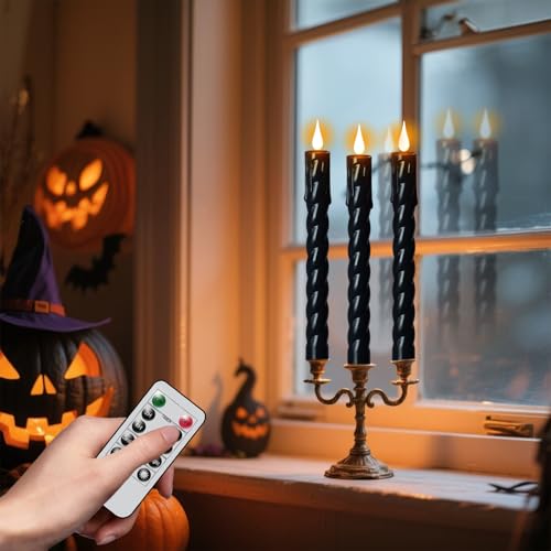 Image of Wondise Halloween Black Flameless Taper Candles with Remote Timer