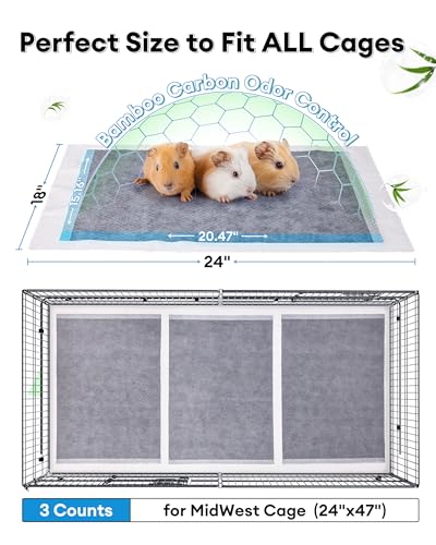 BUCATSTATE 50 Count Disposable Guinea Pig Cage Liners, Super Absorbent Guinea Pig Bedding, Bamboo Charcoal Odor Control Pee Pads for Rabbits, Ferrets and Small Animals (18''x24'') - Image 2