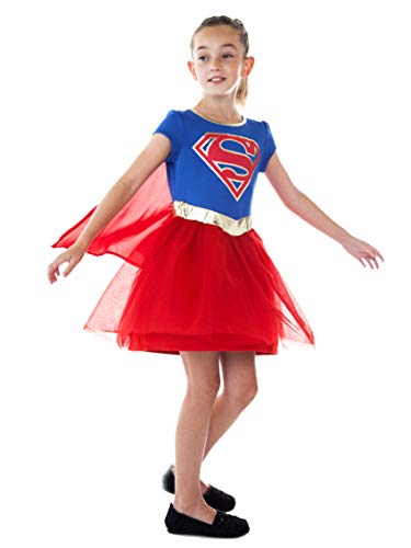 DC Comics Girls Costume Dress Cape Sparkle Tulle Skirt, Supergirl, Size Large