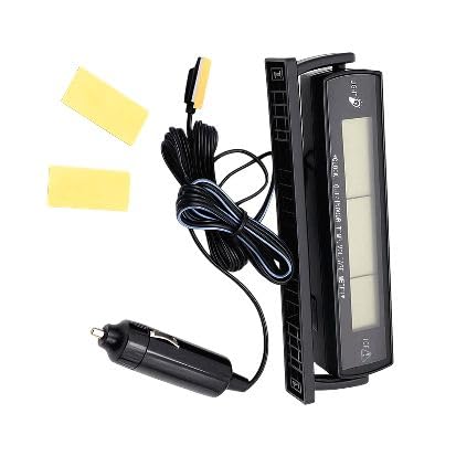 Car Voltage Monitor with Indoor/Outdoor Thermometer & LCD Clock - 12V/24V Vehicle Temperature Voltage Meter for Truck, Pickup, SUV, Van, Jeep
