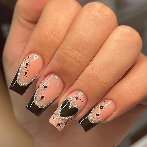 24pcs French Tip Black Edge False Nails Cover