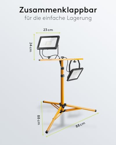 Bild 2 - Goobay 2 x 50W Baustrahler LED mit Stativ einstellbar und 2,5m Kabel für Baustelle, Werkstatt oder Keller - IP65 Baulampe LED für Innen- & Außenbereich - Strahler 2x8500 Lumen kaltweißes Licht 6500K