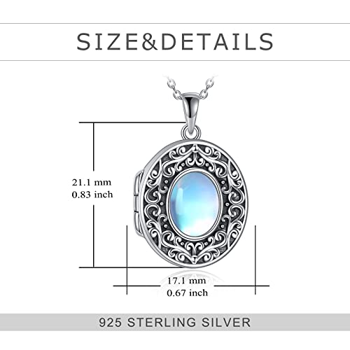 Sterling Silver Oval Shaped Moonstone Locket Necklace That Holds Pictures Photo Jewelry For Her #TOP3