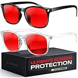 livho Blocking Gaming Glasses Blue Green Light for Computer Sleeping, Dual Coatings Red Lenses, for Women & Men