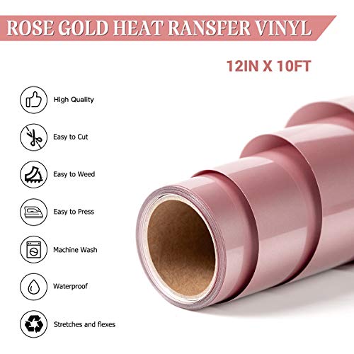 Image of HTVRONT Rose Gold Heat Transfer Vinyl, 12in x 10ft | Rose Gold HTV Vinyl Roll, For T Shirt, Iron on Vinyl, Easy to Cut & Weed