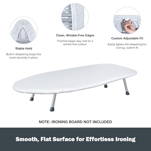 Image of Small Ironing Board Cover and Pad 12.5 inchx30 inch, Silicone Coated Scorch Resistant Pure Cotton, Small Iron Board Cover with Padding, Tabletop Mini Ironing Board Cover and Pad, Drawstring Silver