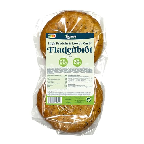 Locawo High Protein & Low Carb Fladenbrot | Dönerbrot | Eiweißbrot | Voller Weizengeschmack | Vegan | ideal für eine eiweißreiche, kalorien- und zuckerreduzierte Ernährung