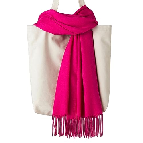 Écharpe coton rose rouge avec glands fins : le cadeau d'automne pour dame
