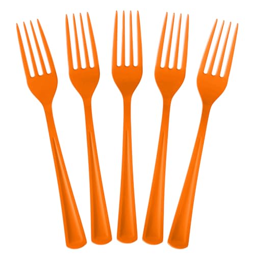 Exquisite Orange Plastic Forks 50 Pieces Orange Forks Disposable Utensils Heavy Duty Plastic Cutlery Set Disposable Cutlery Sets Flatware Sets Silverware Set For Party Supplies & Party Tableware