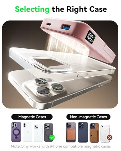 Image of for Magsafe Portable Charger,Wireless Magnetic 10000mAh Slim Power Bank with USB C Charging,Travel Essential for Magsafe Battery Pack Compatible with iPhone 17 /16 /15 /14 /13 /12 Series - Rose