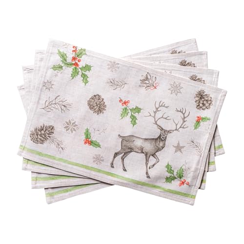 Maison d'Hermine Christmas Dew Set di 4 tovagliette 100% cotone, per tavolo da pranzo, cucina, matrimonio, uso quotidiano, cene, Ringraziamento/Natale (33cm x 48cm)