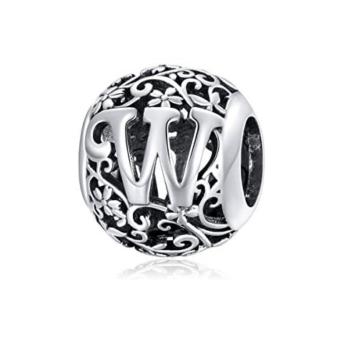 925 Sterling Silver Mori Letter W Charm Bead Cover