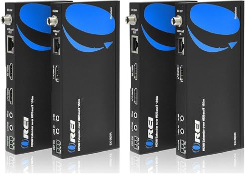 Image of OREI 1080p HDBaseT HDMI Extender Over Cat5e /6 Ethernet LAN Cable - Up to 500 Feet, Supports HDCP 1.4, Bi-Directional IR, HDMI Loop-Out, RS-232, PoC, HDMI Balun (EX-500IR) (Pack of 2)