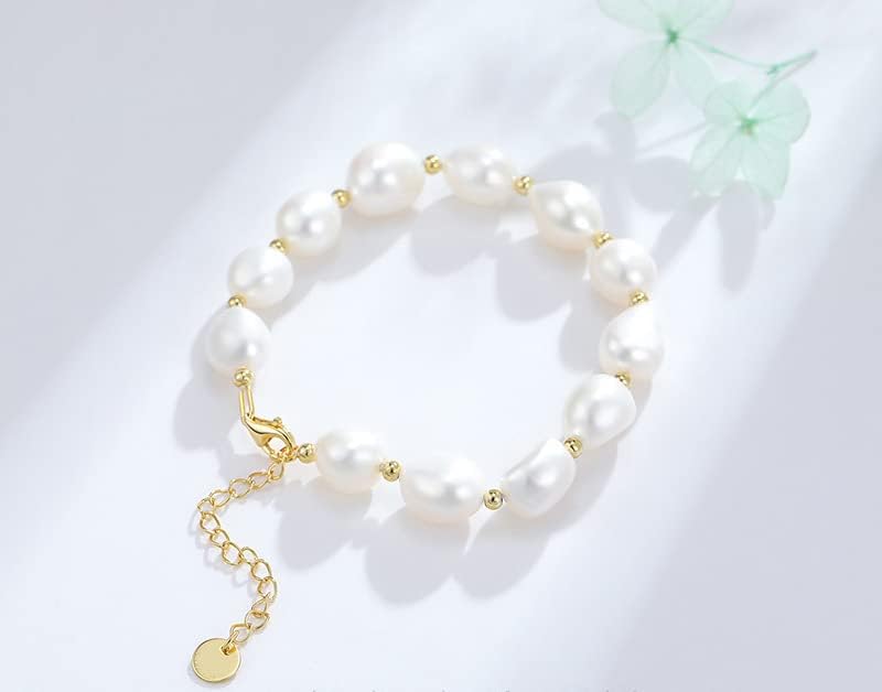 14K Gold Baroque Pearl Bracelet, Pure White Freshwater Pearl Bracelet, Beautiful Jewelry Gift for Wife, Girlfriend - Image 4