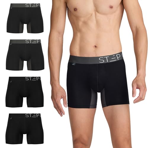STEP ONE Mens Underwear Trunk Briefs 4 Pairs Underwear for Men Moisture Wicking 3D Pouch + No Ride Up Trunk Briefs Made from bamboo viscose 2 Black/Grey 2 Black S