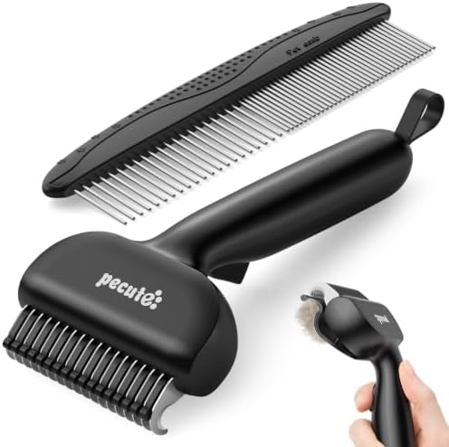 Self-Cleaning Deshedding Dog Cat Brush, Thick Double Coat Underco...
