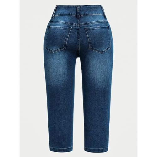 Pantete Womens Stretchy Capri Jeans High Waist Two Button Denim Capri Pants Spring Summer 20253