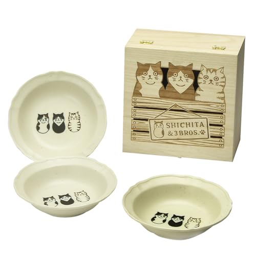 美濃焼 猫モチーフ 小鉢 ボウル 皿 約14cm 3個セット 電子レンジ 食洗機対応 「SHICHITA」 食器セット 木箱入り ギフト 日本製 N7-2052B