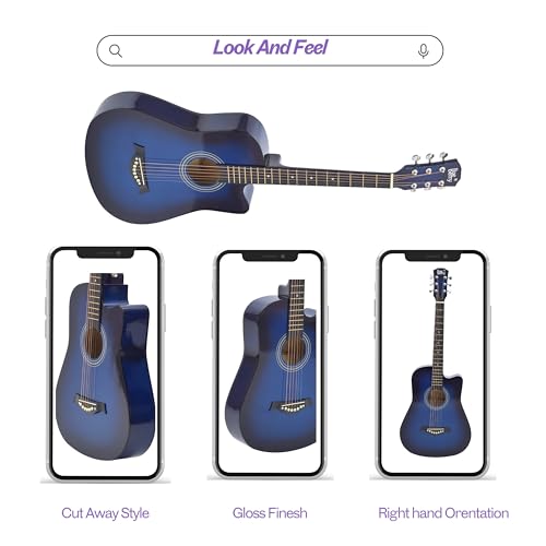 Image of BLUEBERRY B-D38, Acoustic Guitar Kit Inbuilt Truss Rod with Bag, Strap, One Pack Strings And Picks - 38 Inch (Blue)