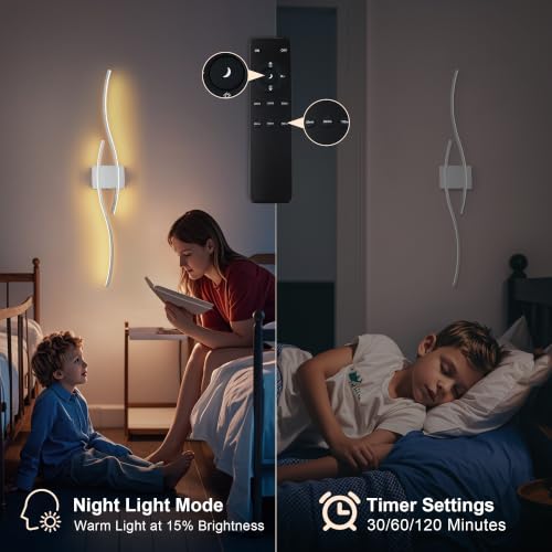 Image of KARTOOSH Wireless Wall Sconces Set of 2, Dimmable LED Sconce with Remote | Battery Operated Wall Sconce with 3 CCT Night-Light Timer Memory Modern Wall Sconces for Living Room, Hallway, Bedroom