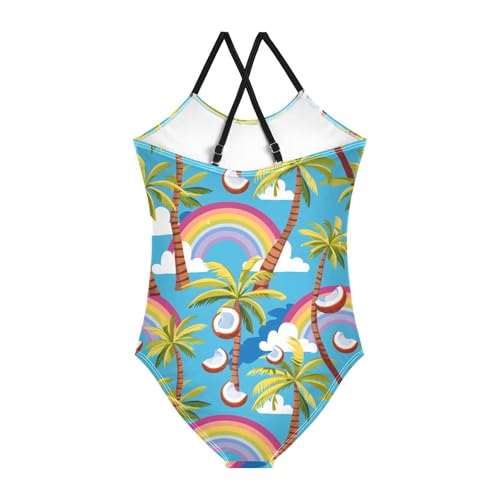 Coconut Tree Rainbow Girls One Piece Swimsuits Summer Quick Dry Beach Bathing Suit2