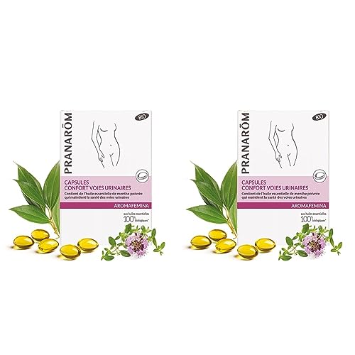 Pranarôm Confort Voies Urinaires Bio Contient de l’huile essentielle de menthe poivrée qui maintient la santé des voies urinaires Aromafemina 30 Capsules (Lot de 2)