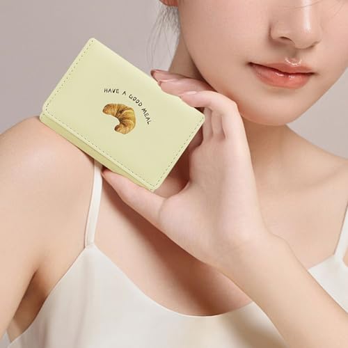 Women Wallets, Portable Triple Fold PU Leather Card Holder Ladies Purse with Cute Prints for Shopping, Dating, Travelling Small Purses for Women(Croissant)