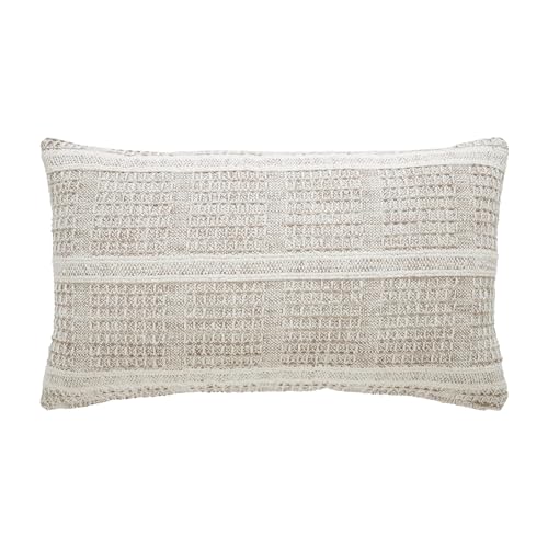 14" x 24" Beige Chunky Woven Plaid Pillow, Soft Textured
