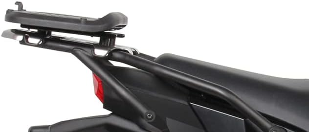 Close-up of SHAD K0VR37ST fitting kit components installed on motorcycle