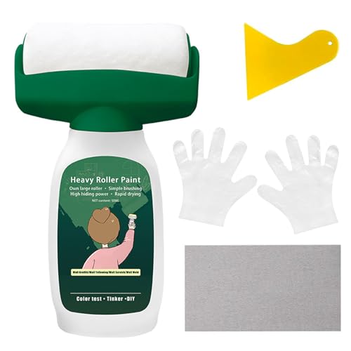 Chingcoo 500g Wandfarbe Ausbessern Weiß, 2 in 1 Ausbesserungsfarbe Weiss, Wandreparatur RollbüRste, Wandreparaturroller Farbe für Graffiti Kratzer Flecken Wände (mit Sandpapers, Schaber, Handschuhe)