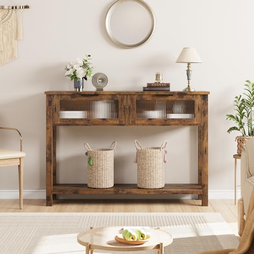 GAOMON Entryway Table, Wood Console Table with 2 Glass Drawers, 2 Tier Sofa Table with Storage for Living Room, Foyer Tables for Entryway-Vintage