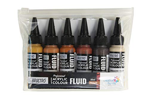 Image of BRUSTRO Professional Artists Fluid Acrylic 20 ml Down to Earth Set of 6 with Pouring Medium 200 ml