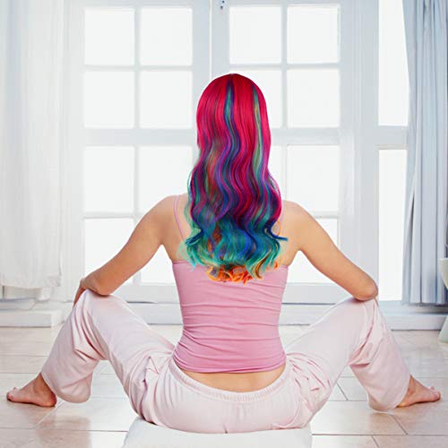 FRCOLOR Perucas Onduladas Coloridas Com Franja Gradiente Perucas de Cabelo Comprido Peruca Sintética