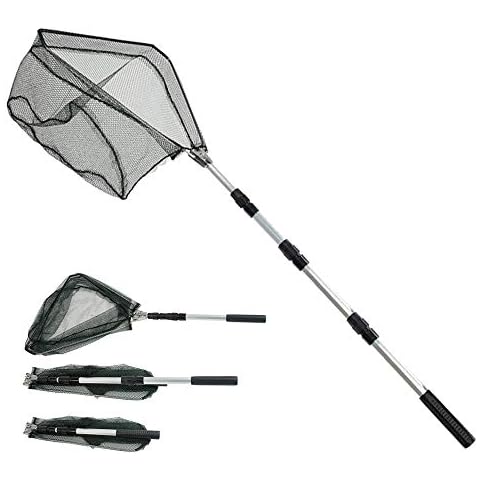 Telescopic Folding Fishing Landing Net, 1.9m Pole Collapsible Extensible Aluminum long Handle,Stainless Steel Triangular,For Bird Fish Catch,Aquarium,Ponds Floating Objects,Carp Trout Cover